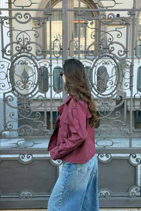 ONE COLOR CROPPED TRENCH WOMAN COAT BURGUNDY/VISHNJE - 5