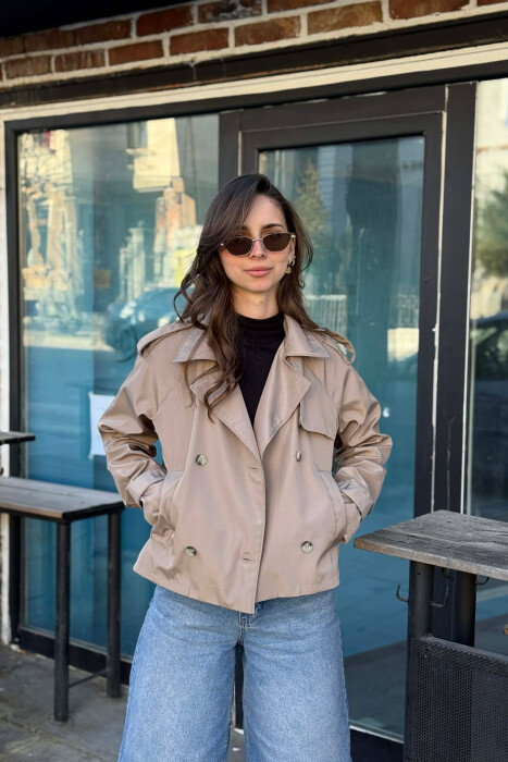 ONE COLOR CROPPED TRENCH WOMAN COAT DARK BEIGE/BEZHE ERRET 