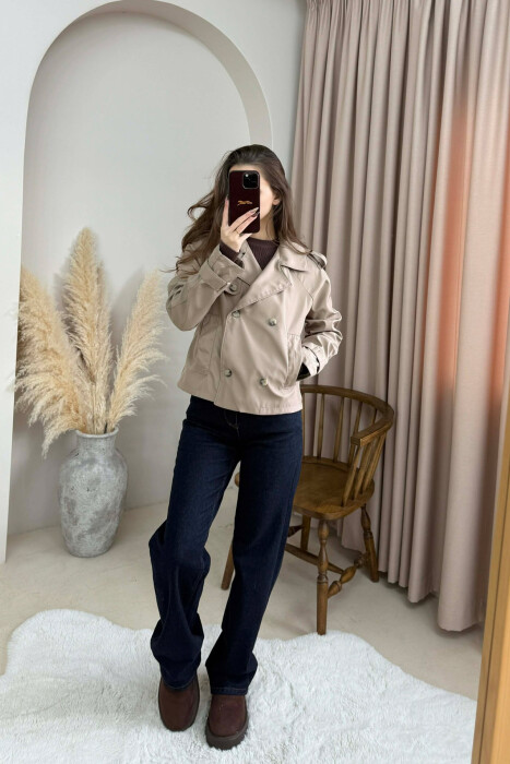 ONE COLOR CROPPED TRENCH WOMAN COAT DARK BEIGE/BEZHE ERRET - 6