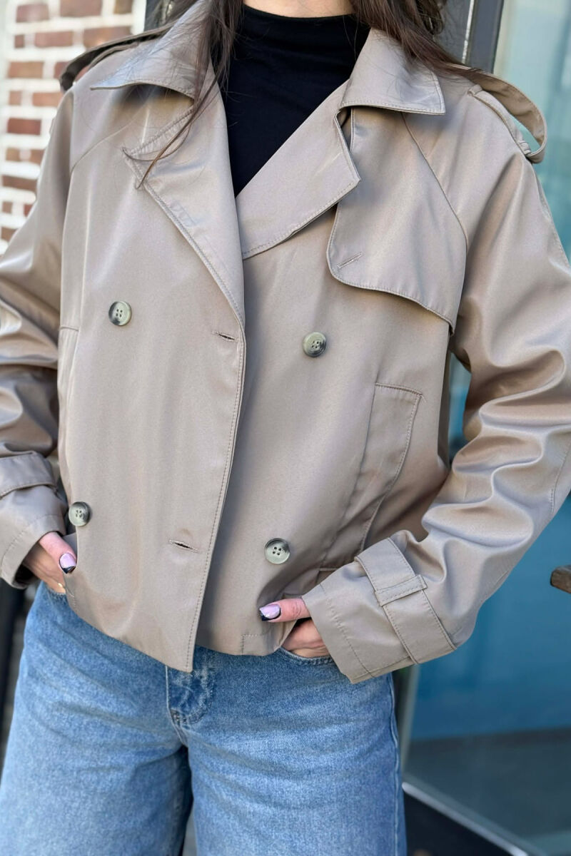 ONE COLOR CROPPED TRENCH WOMAN COAT DARK BEIGE/BEZHE ERRET - 4