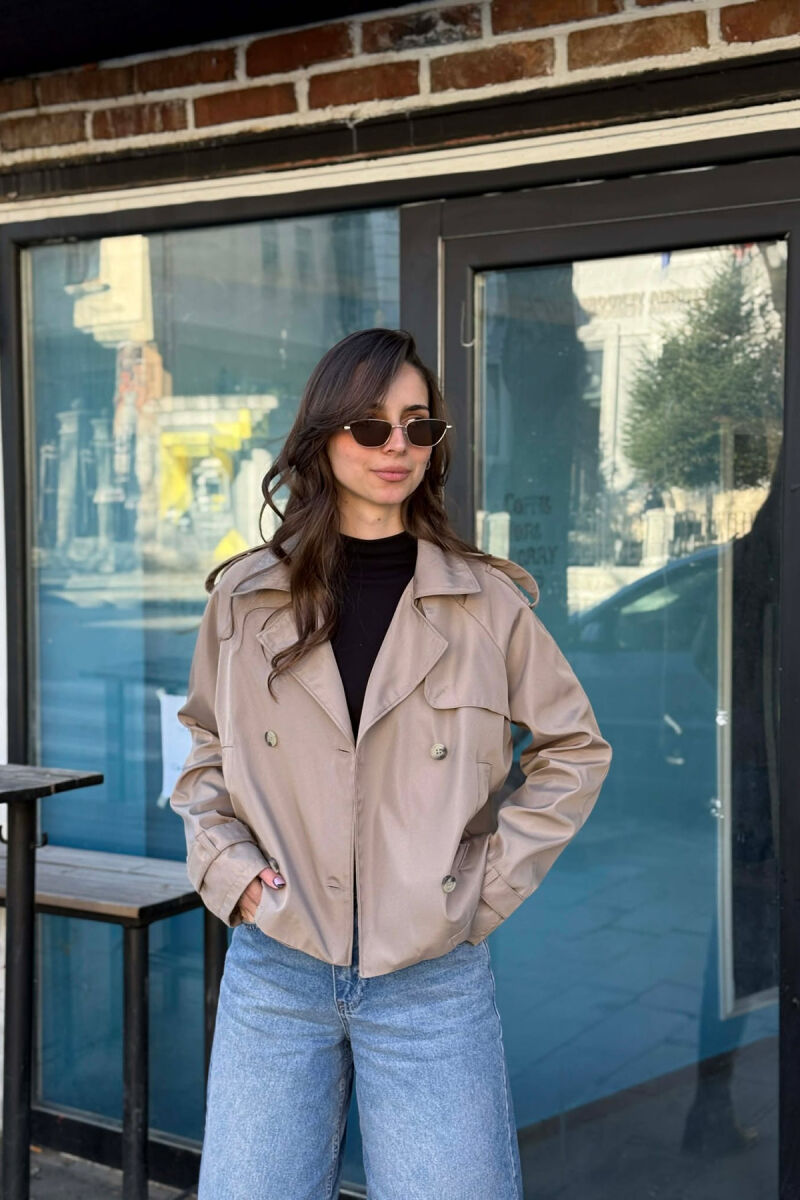 ONE COLOR CROPPED TRENCH WOMAN COAT DARK BEIGE/BEZHE ERRET - 3