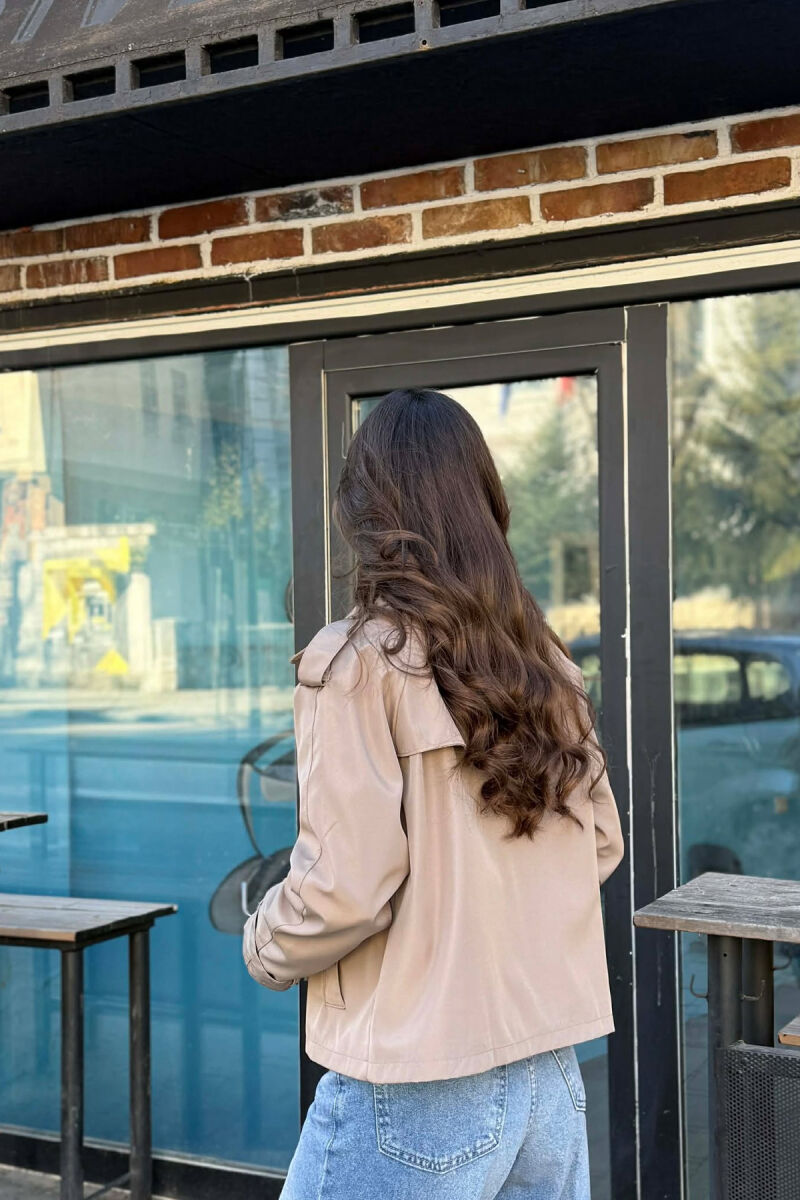 ONE COLOR CROPPED TRENCH WOMAN COAT DARK BEIGE/BEZHE ERRET - 5