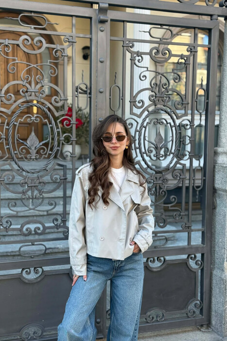 ONE COLOR CROPPED TRENCH WOMAN COAT GREY/GRI - 1