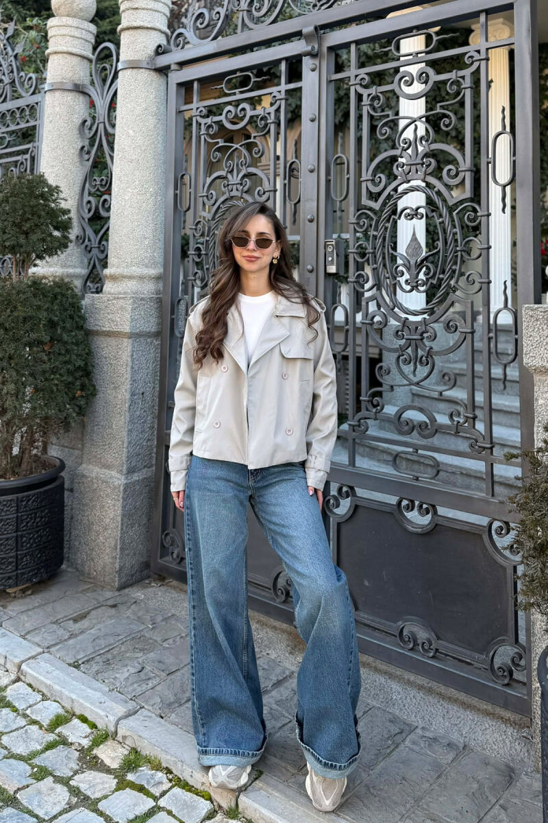 ONE COLOR CROPPED TRENCH WOMAN COAT GREY/GRI - 2