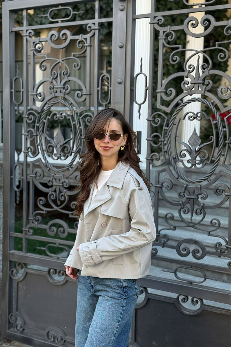 ONE COLOR CROPPED TRENCH WOMAN COAT GREY/GRI - 4