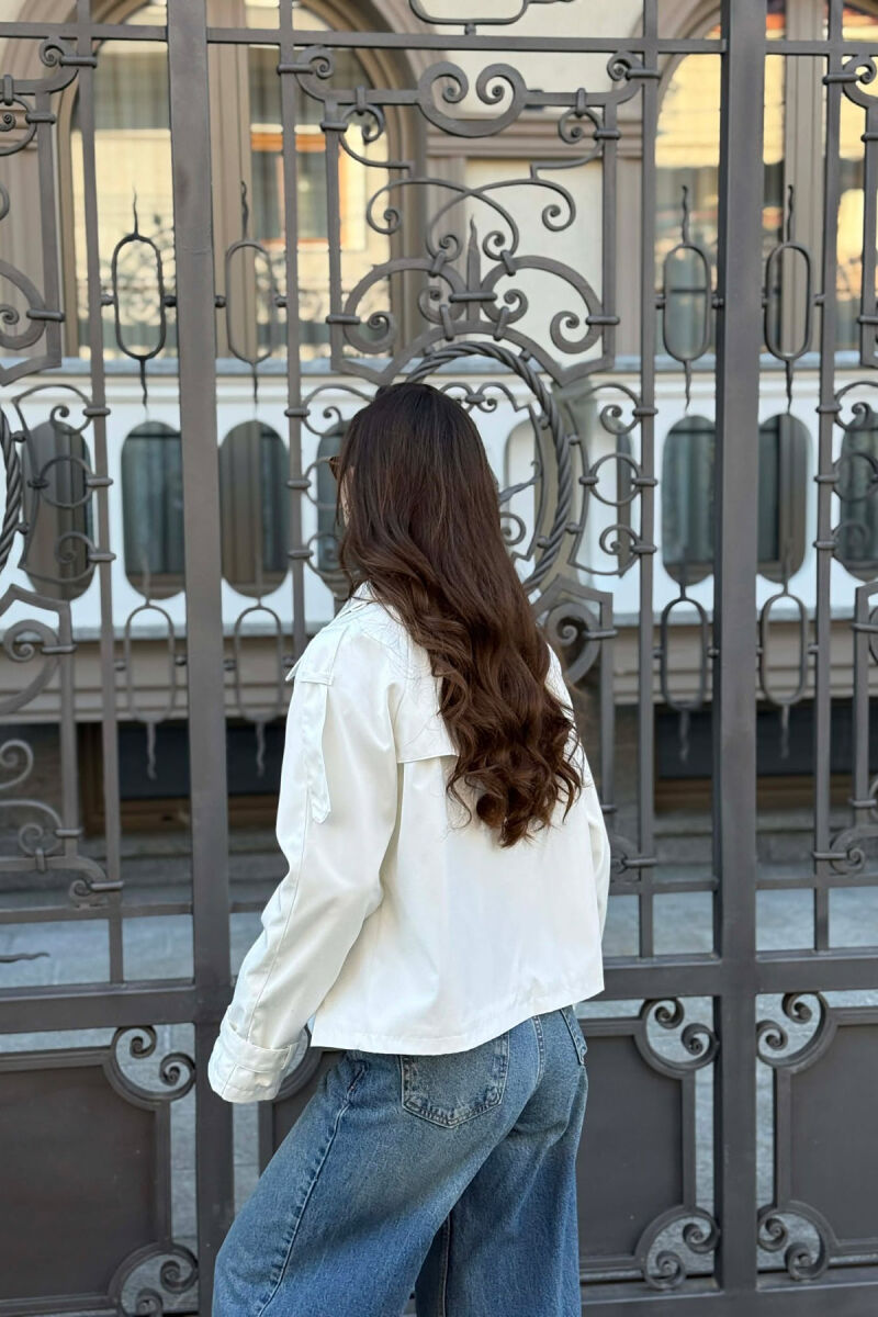 ONE COLOR CROPPED TRENCH WOMAN COAT WHITE-E BARDHE - 5