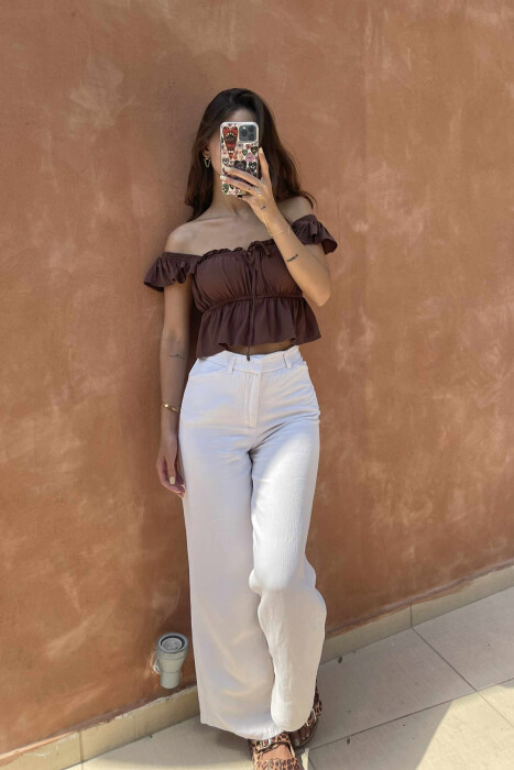 ONE COLOR CROPPED WOMEN TANK TOP BROWN/KAFE - KLAUDIO FASHION