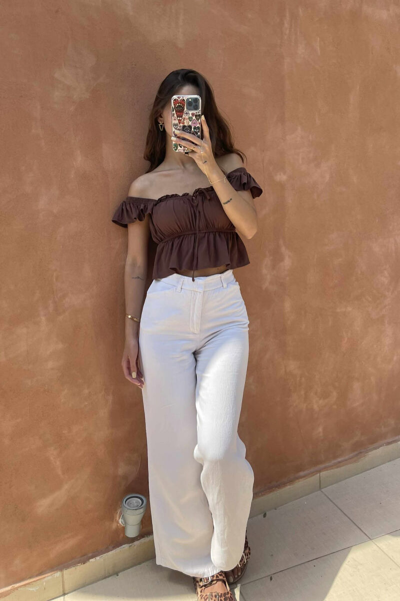 ONE COLOR CROPPED WOMEN TANK TOP BROWN/KAFE - 1