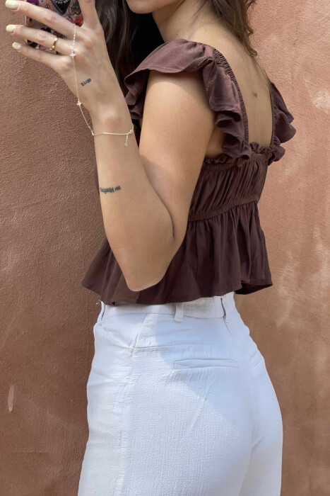 ONE COLOR CROPPED WOMEN TANK TOP BROWN/KAFE - 2