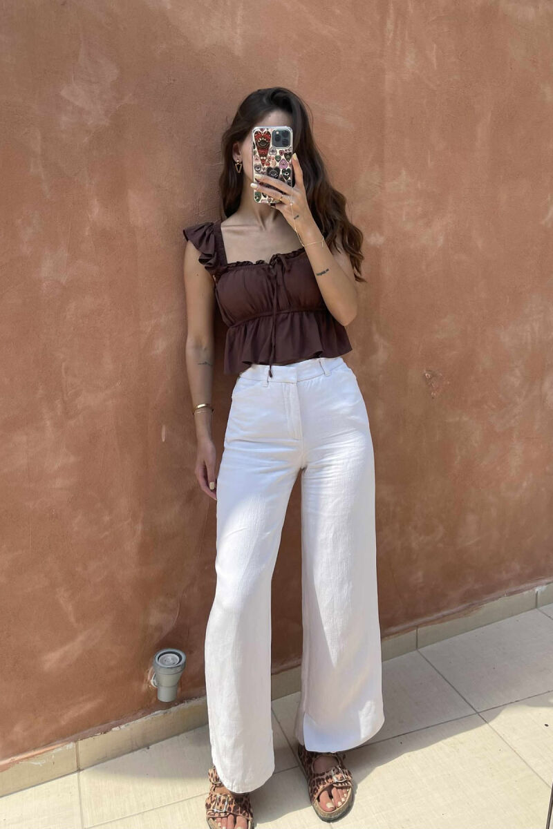 ONE COLOR CROPPED WOMEN TANK TOP BROWN/KAFE - 4