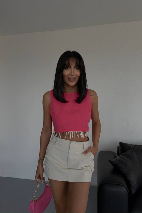 ONE COLOR CROPPED WOMEN TANK TOP FUCHSIA/CIKLAMI - KLAUDIO FASHION