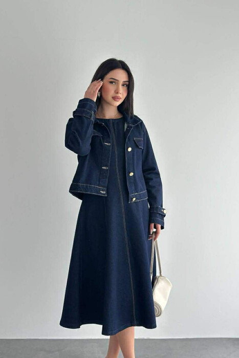ONE COLOR DENIM JACKET + DRESS WOMAN SET BLUE/BLU - 