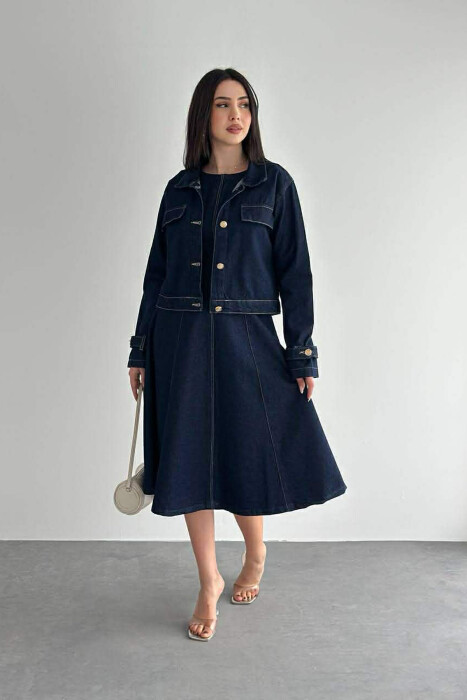 ONE COLOR DENIM JACKET + DRESS WOMAN SET BLUE/BLU - 2