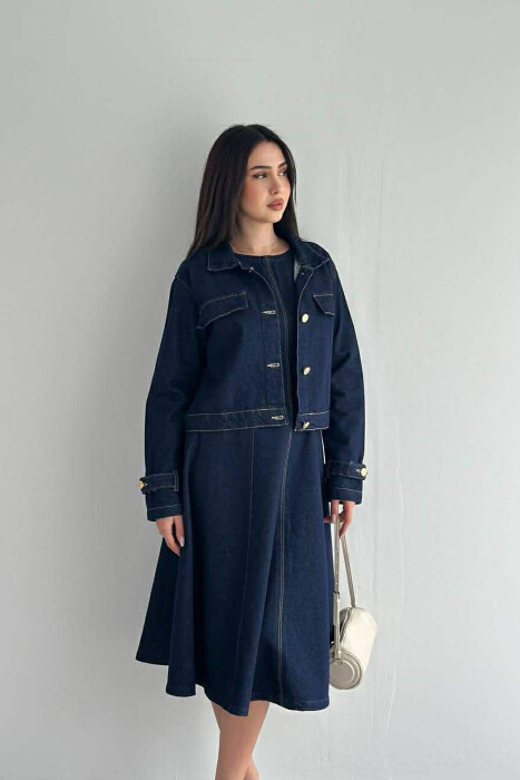 ONE COLOR DENIM JACKET + DRESS WOMAN SET BLUE/BLU - 3