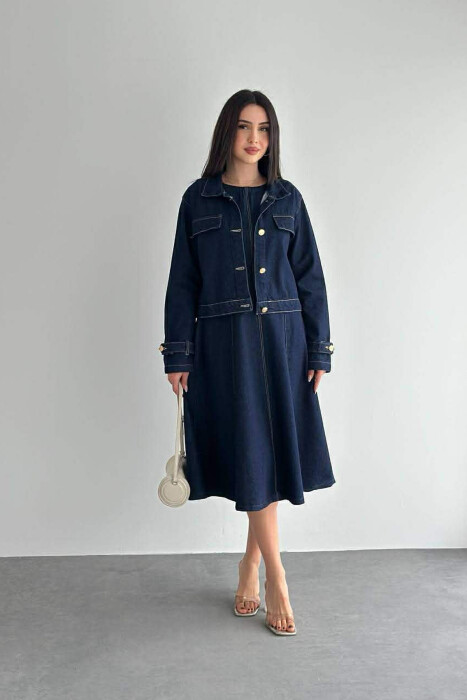 ONE COLOR DENIM JACKET + DRESS WOMAN SET BLUE/BLU - 4