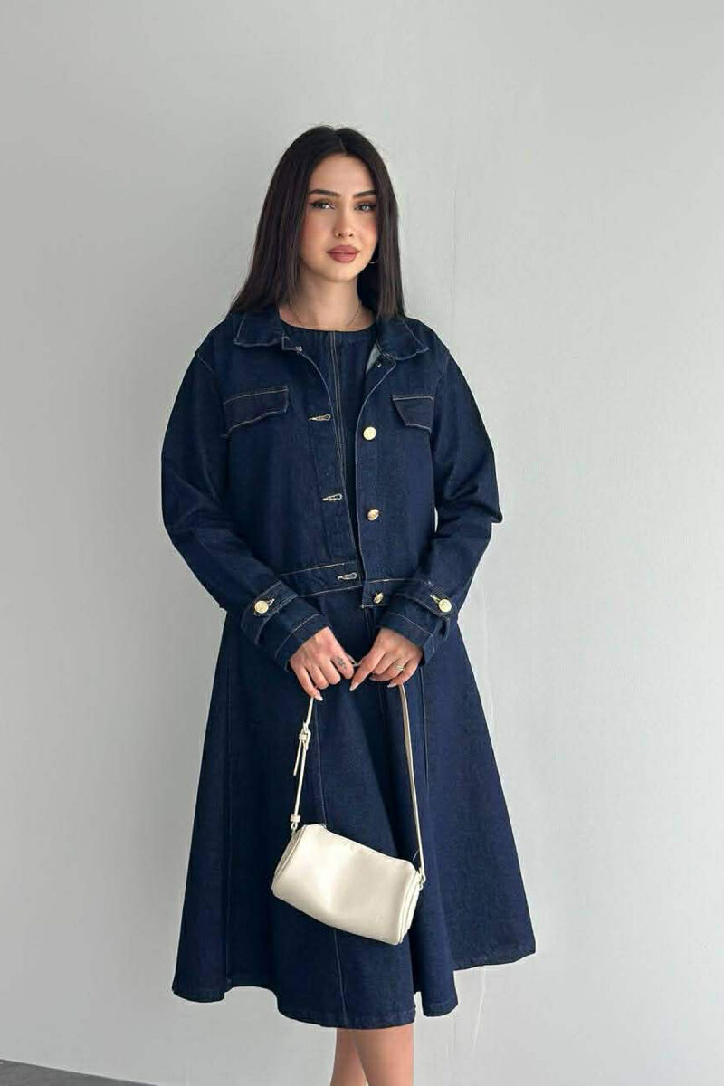 ONE COLOR DENIM JACKET + DRESS WOMAN SET BLUE/BLU - 5