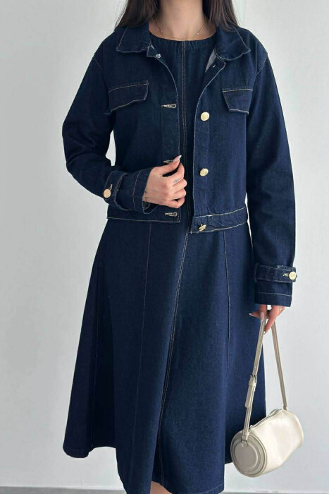 ONE COLOR DENIM JACKET + DRESS WOMAN SET BLUE/BLU - 6