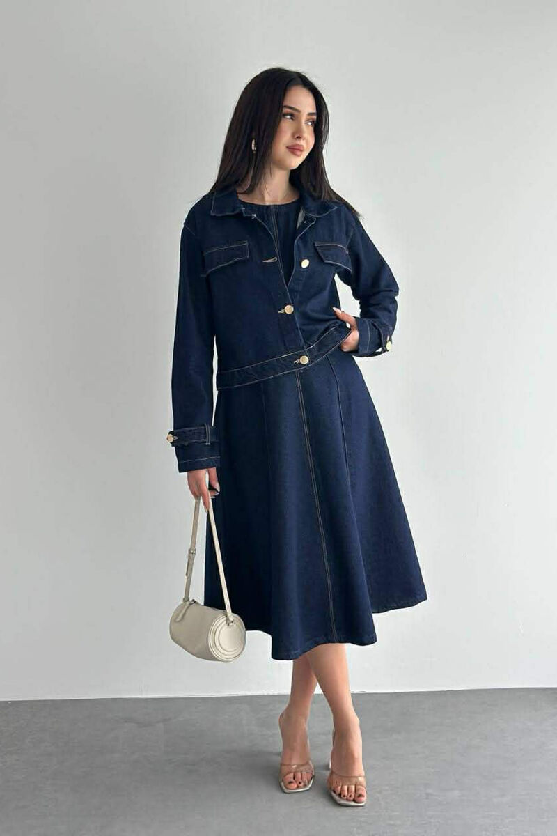 ONE COLOR DENIM JACKET + DRESS WOMAN SET BLUE/BLU - 7