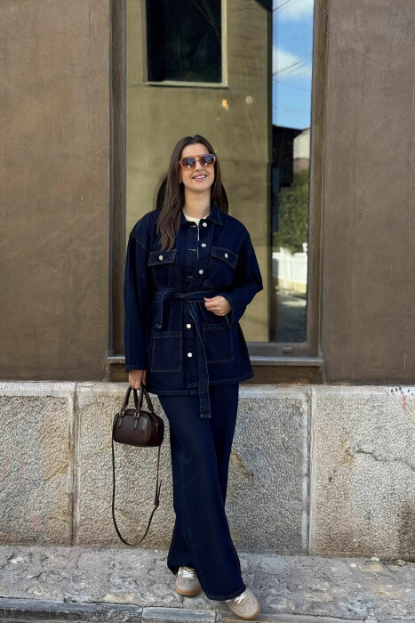 ONE COLOR DENIM JACKET+JEANS WOMEN SET BLUE/BLU - 2