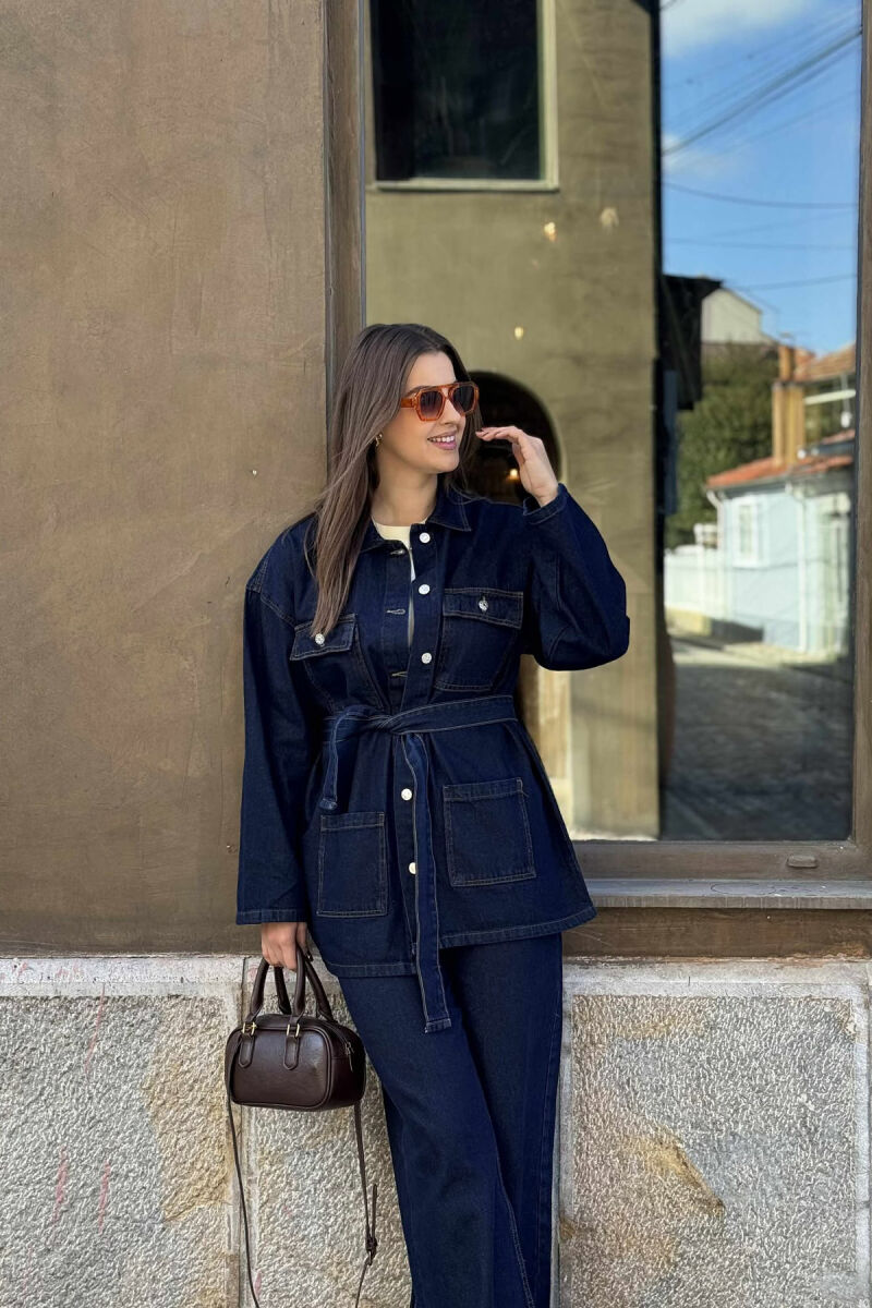 ONE COLOR DENIM JACKET+JEANS WOMEN SET BLUE/BLU - 4