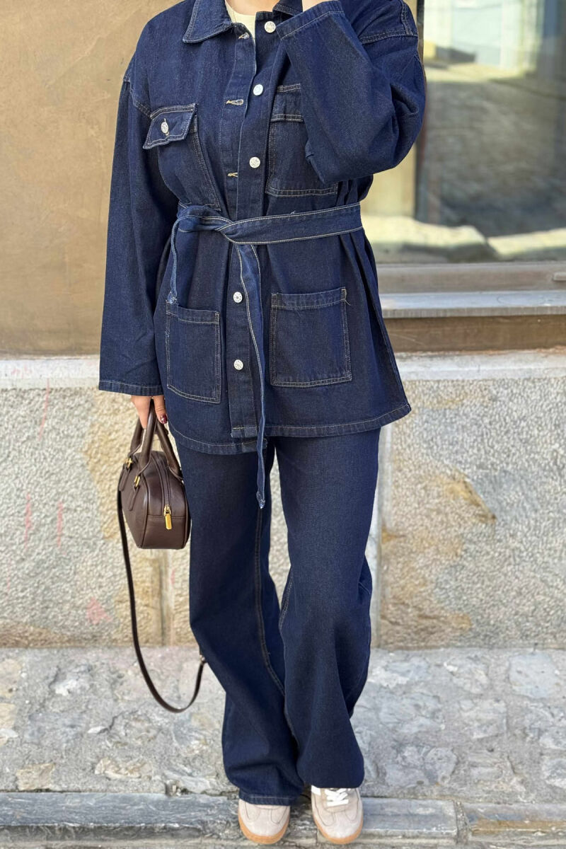 ONE COLOR DENIM JACKET+JEANS WOMEN SET BLUE/BLU - 6