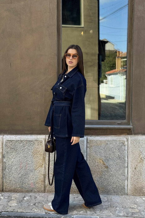 ONE COLOR DENIM JACKET+JEANS WOMEN SET BLUE/BLU - 3