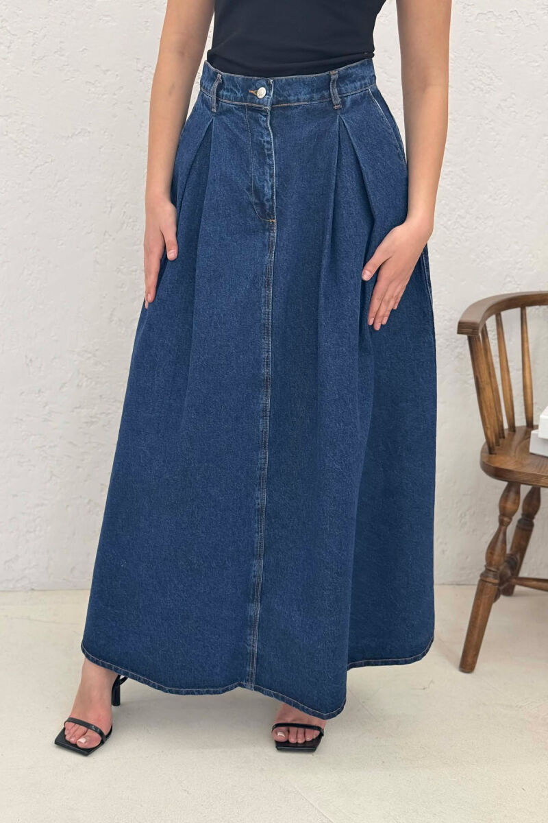 ONE COLOR DENIM LONG WOMEN SKIRT BLUE/BLU - 2