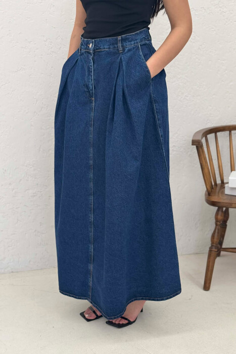 ONE COLOR DENIM LONG WOMEN SKIRT BLUE/BLU - 4