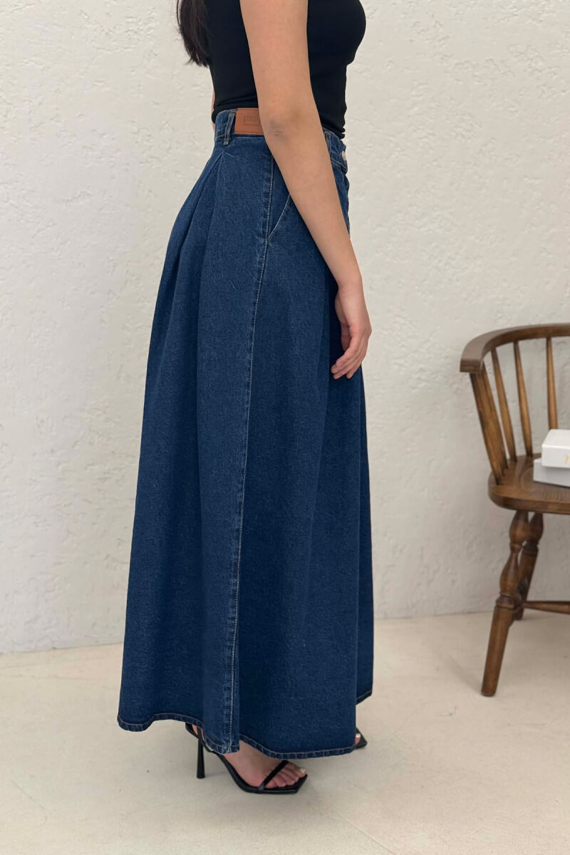 ONE COLOR DENIM LONG WOMEN SKIRT BLUE/BLU - 5
