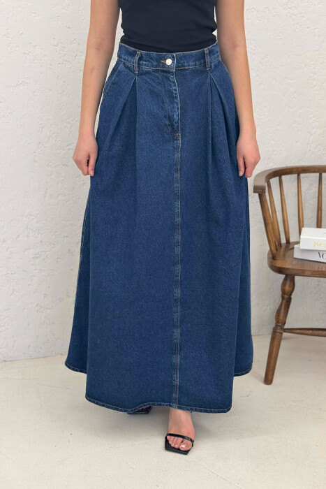 ONE COLOR DENIM LONG WOMEN SKIRT BLUE/BLU - 6