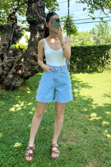 ONE COLOR DENIM WOMEN SHORTS BLUE/BLU - 4