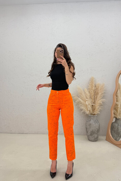 ONE COLOR DESIGNED WOMAN JEANS ORANGE/PORTOKALLI - KLAUDIO FASHION