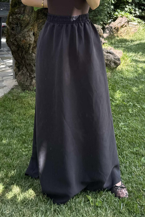 ONE COLOR EALSTIC SIMPLE LONG WOMEN SKIRT BLACK/ E ZEZE - 8