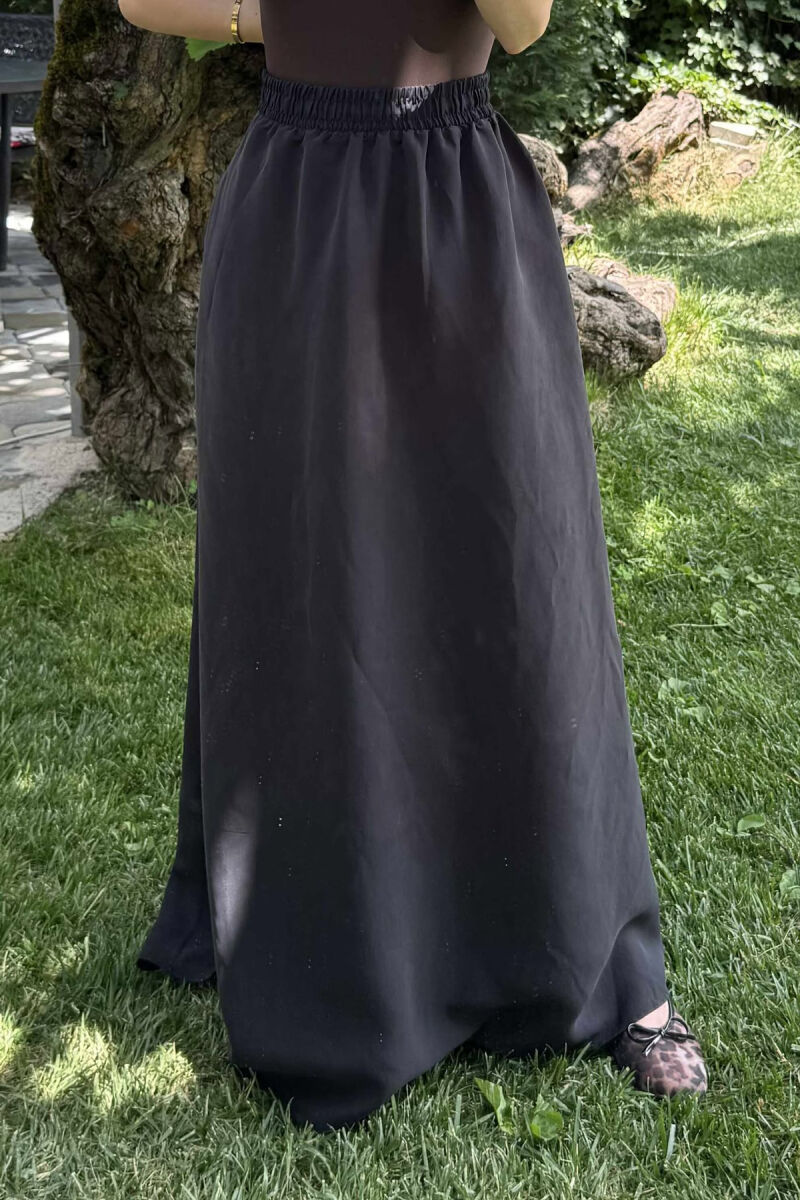 ONE COLOR EALSTIC SIMPLE LONG WOMEN SKIRT BLACK/ E ZEZE - 8