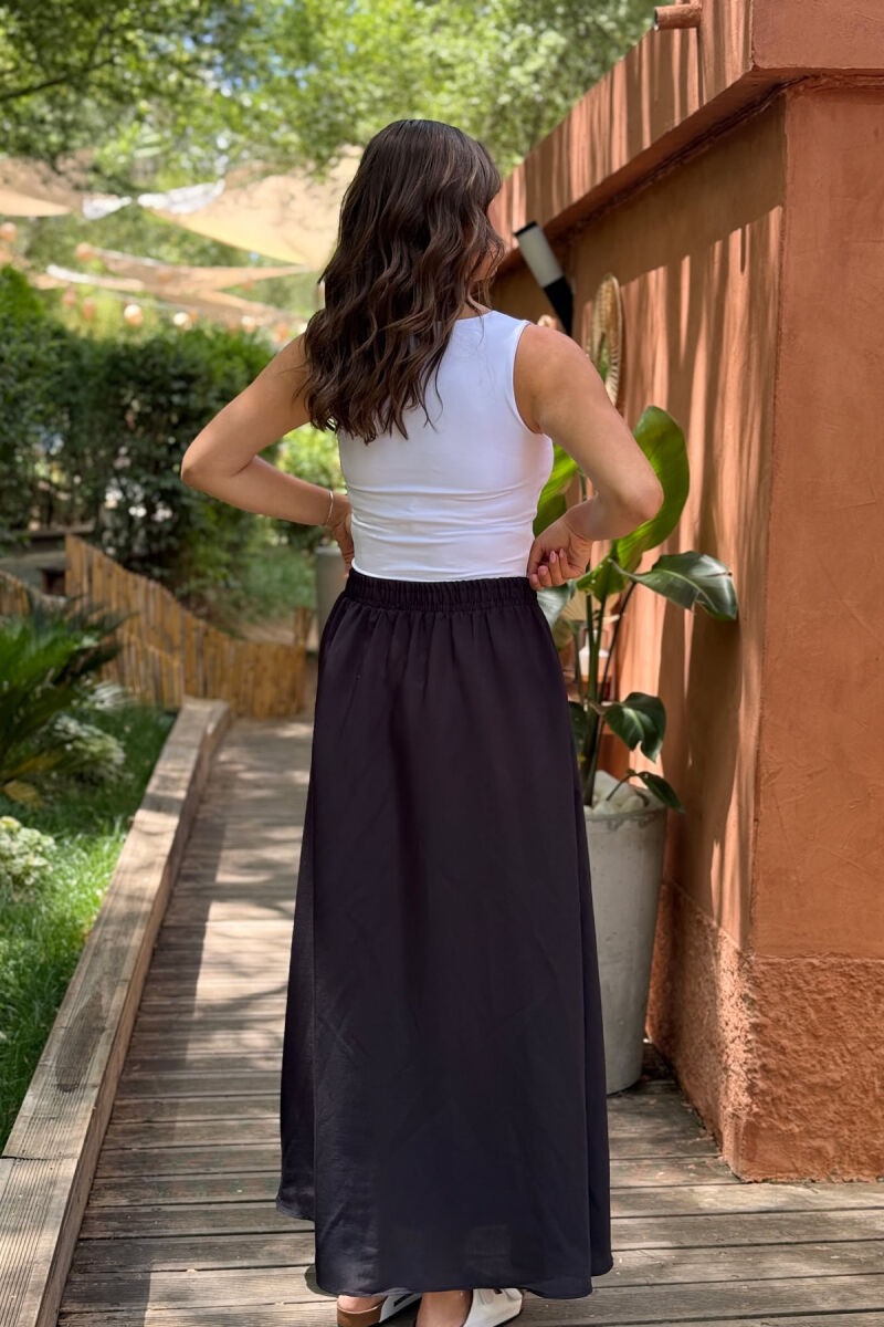 ONE COLOR EALSTIC SIMPLE LONG WOMEN SKIRT BLACK/ E ZEZE - 9