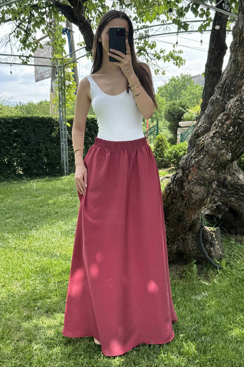 ONE COLOR EALSTIC SIMPLE LONG WOMEN SKIRT BURGUNDY/VISHNJE - 3