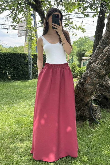ONE COLOR EALSTIC SIMPLE LONG WOMEN SKIRT BURGUNDY/VISHNJE - 5