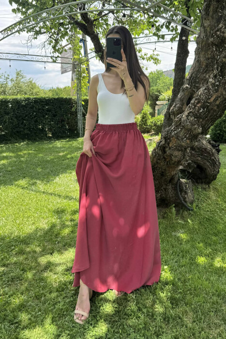 ONE COLOR EALSTIC SIMPLE LONG WOMEN SKIRT BURGUNDY/VISHNJE - 6