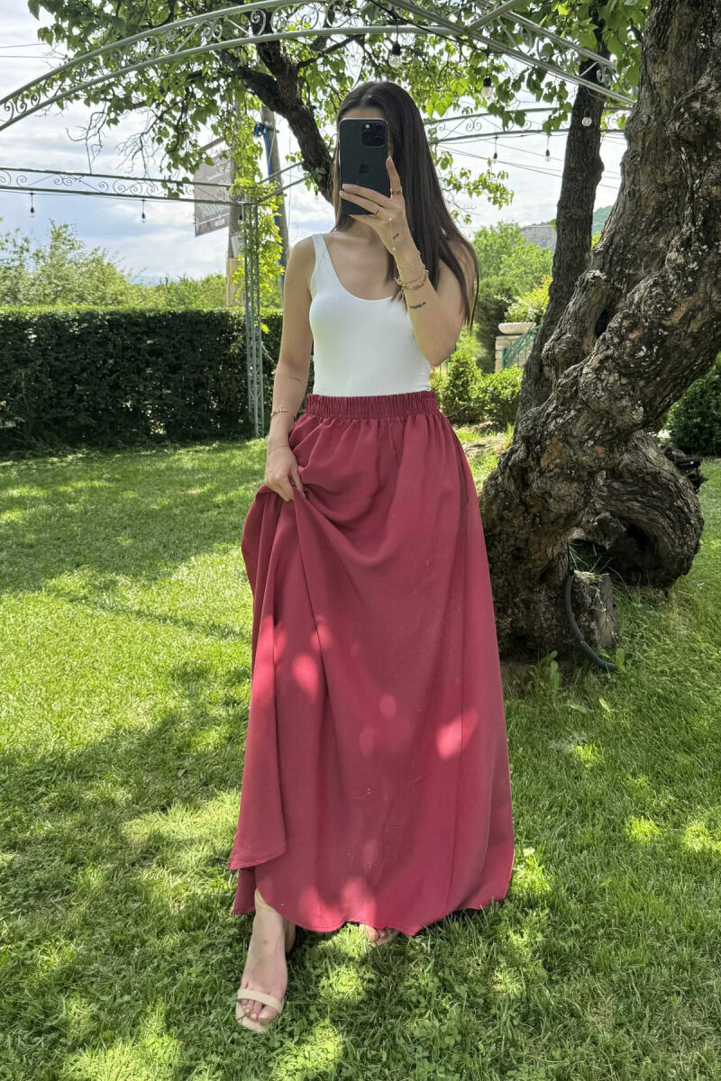 ONE COLOR EALSTIC SIMPLE LONG WOMEN SKIRT BURGUNDY/VISHNJE - 6