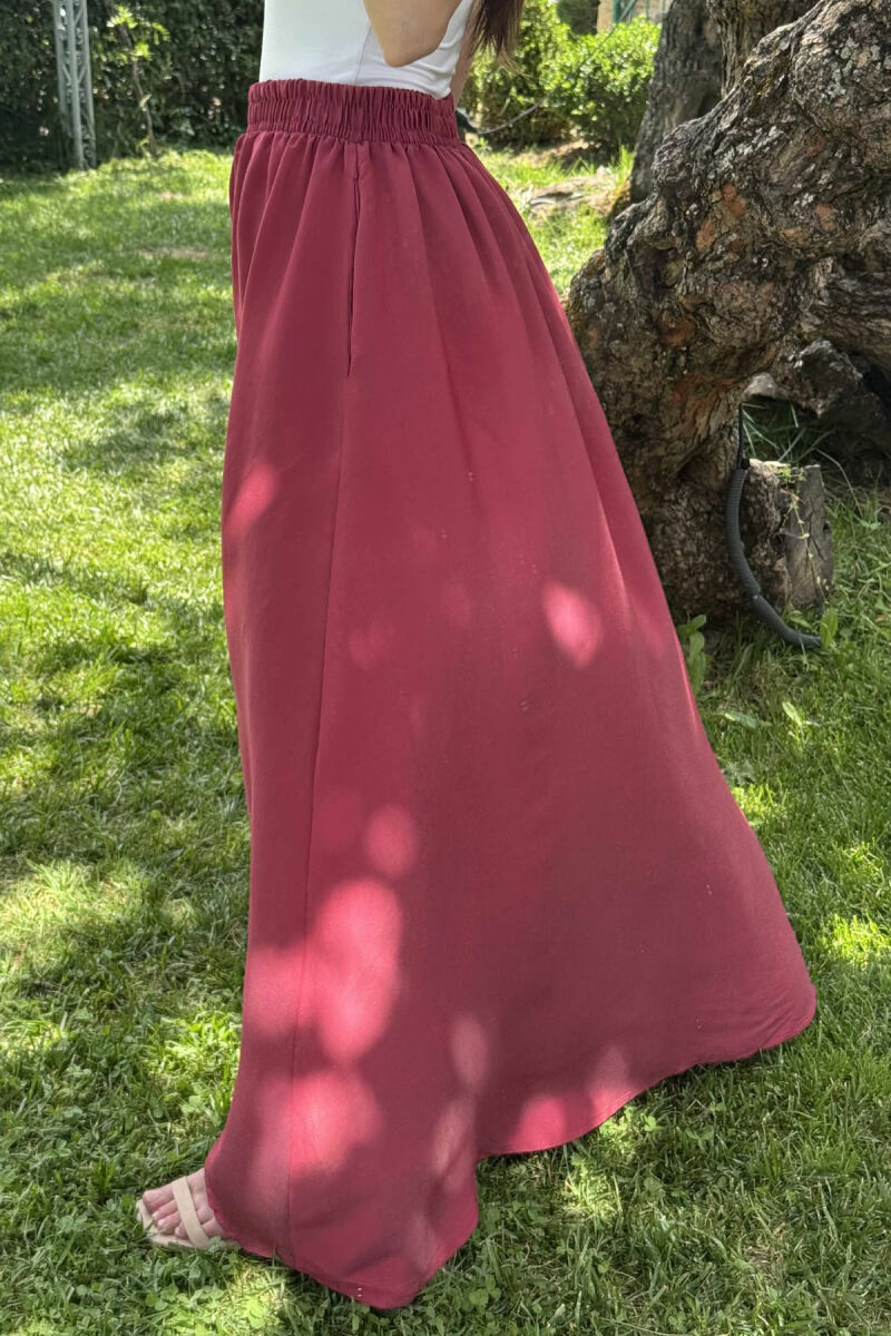 ONE COLOR EALSTIC SIMPLE LONG WOMEN SKIRT BURGUNDY/VISHNJE - 9