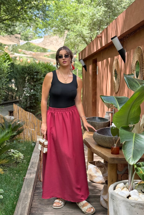 ONE COLOR EALSTIC SIMPLE LONG WOMEN SKIRT BURGUNDY/VISHNJE - 2