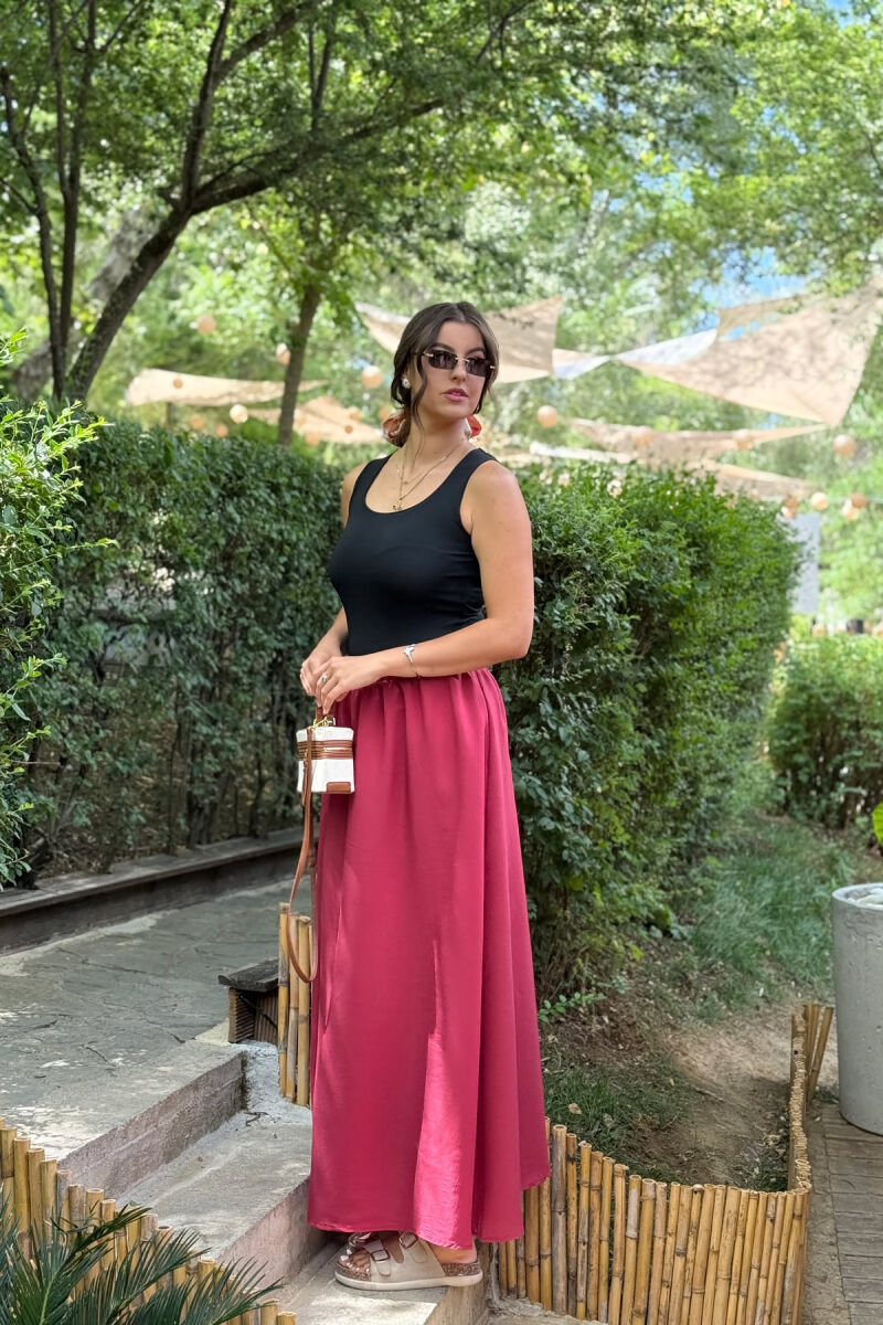 ONE COLOR EALSTIC SIMPLE LONG WOMEN SKIRT BURGUNDY/VISHNJE - 4