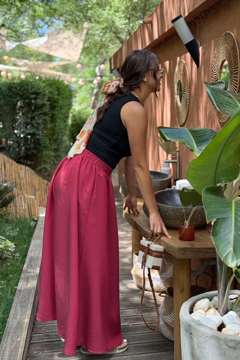 ONE COLOR EALSTIC SIMPLE LONG WOMEN SKIRT BURGUNDY/VISHNJE - 7