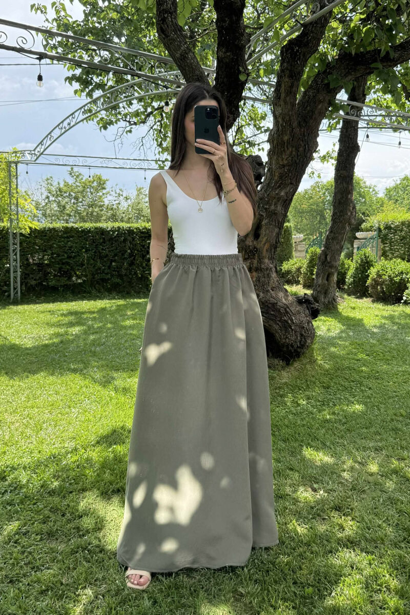 ONE COLOR EALSTIC SIMPLE LONG WOMEN SKIRT GREEN/JESHILE - 4