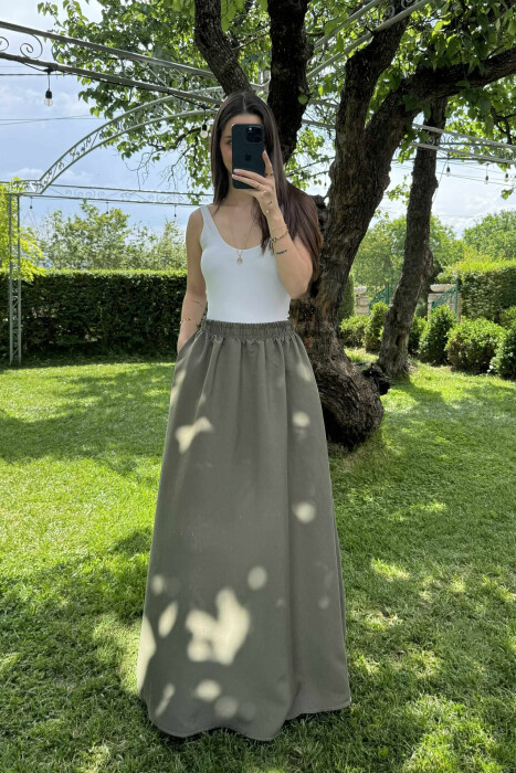 ONE COLOR EALSTIC SIMPLE LONG WOMEN SKIRT GREEN/JESHILE - 6