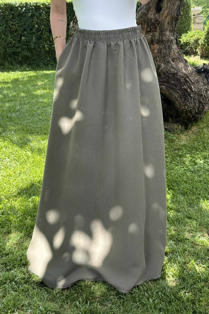 ONE COLOR EALSTIC SIMPLE LONG WOMEN SKIRT GREEN/JESHILE - 1