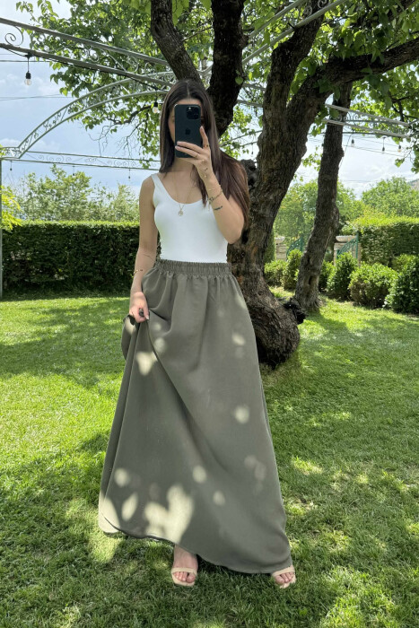 ONE COLOR EALSTIC SIMPLE LONG WOMEN SKIRT GREEN/JESHILE - 11