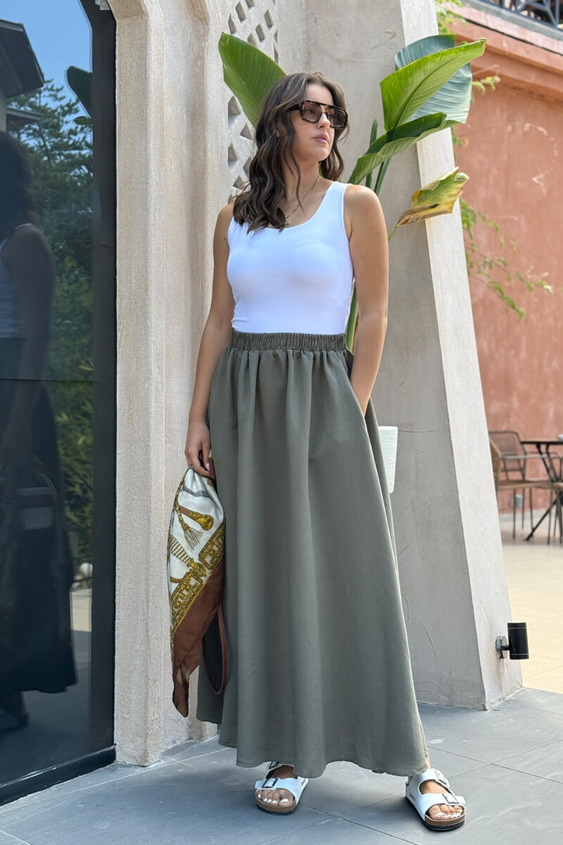 ONE COLOR EALSTIC SIMPLE LONG WOMEN SKIRT GREEN/JESHILE - 3
