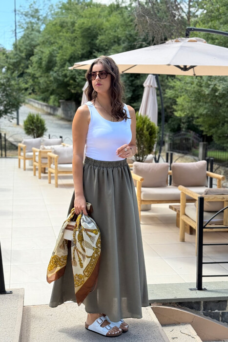 ONE COLOR EALSTIC SIMPLE LONG WOMEN SKIRT GREEN/JESHILE - 7