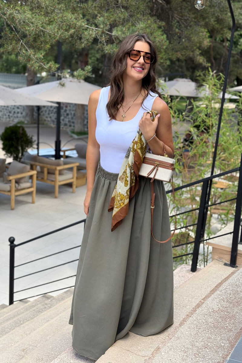 ONE COLOR EALSTIC SIMPLE LONG WOMEN SKIRT GREEN/JESHILE - 8